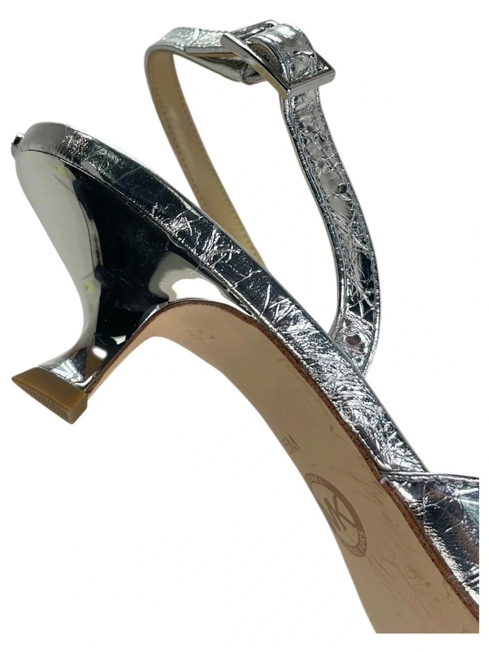 Michael Kors Luna Silver Leather Slingback Womens Kitten Heels Size 7.5M